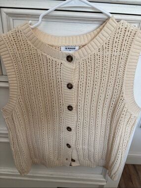 Workshop Republic Clothing Cream Open-Knit Button Front Sweater Vest